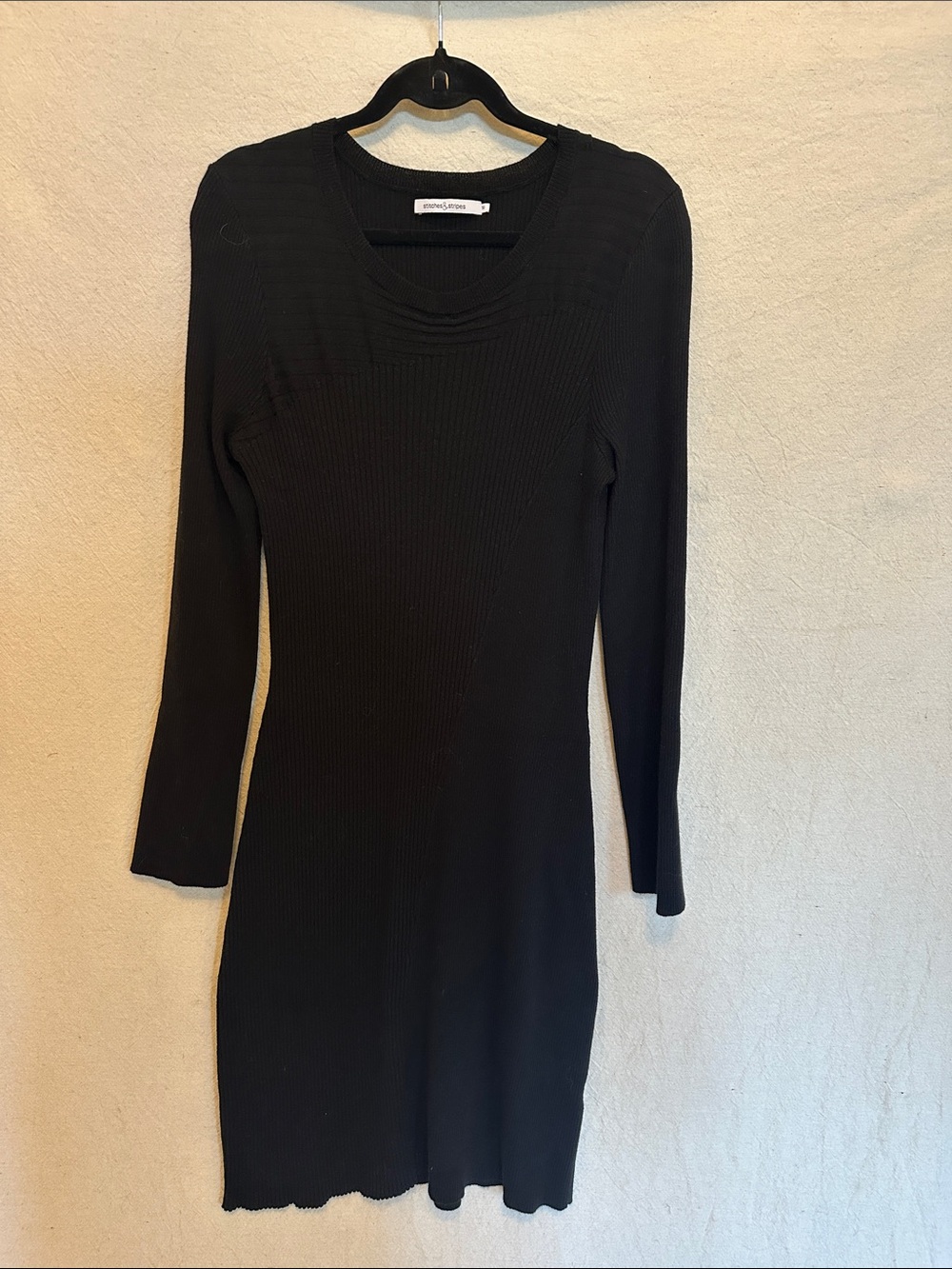 Stitches & Stripes Black Ribbed Knit Midi Dress XL NWOT